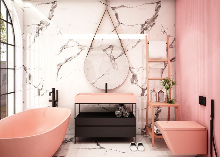 peach bathroom